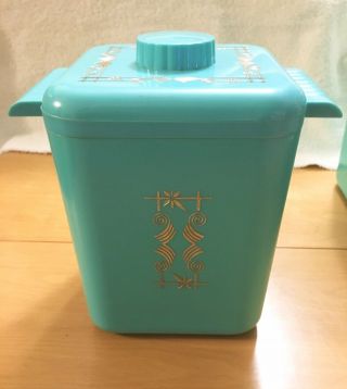 Vintage Lustro - Ware Ice Bucket Handles Turquoise Aqua Htf Stock No.  L - 112b