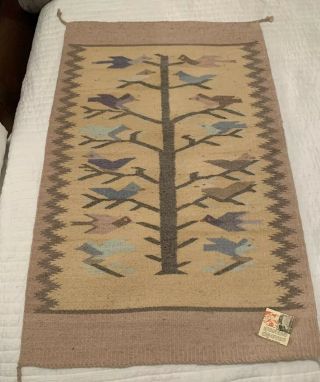 Vintage Mexico Chichimeca Indian Wool Rug Saddle Blanket Birds 26”x 42”