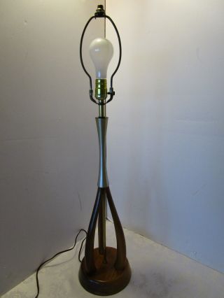 Atomic Danish Modern Wood Table Lamp Aluminum 1960 