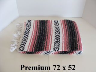 72 X 52 Pink Hand Made Authentic Mexican Falsa Blanket Throw Rug Premium