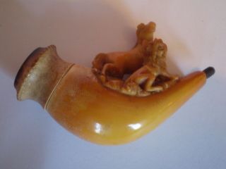 ANTIQUE MEERSCHAUM PIPE WITH FITTED CASE,  HORSE & DOG DESIGN 5