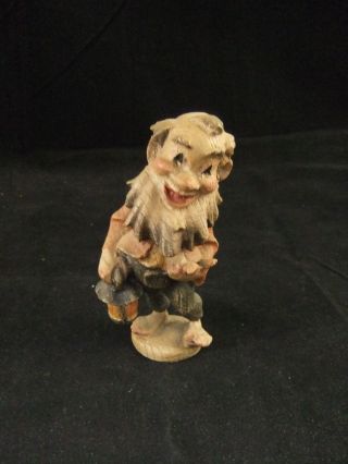 Vintage Carved Wood Gnome Elf Dwarf With Lantern 2