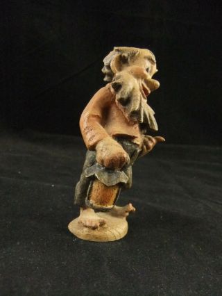 Vintage Carved Wood Gnome Elf Dwarf With Lantern 3
