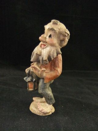 Vintage Carved Wood Gnome Elf Dwarf With Lantern 4