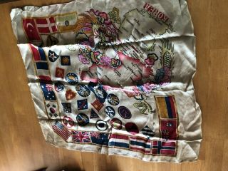 Vintage Scarf: Map Of Korea With 15 Flags Appears To Be Old,  Possibly Silk