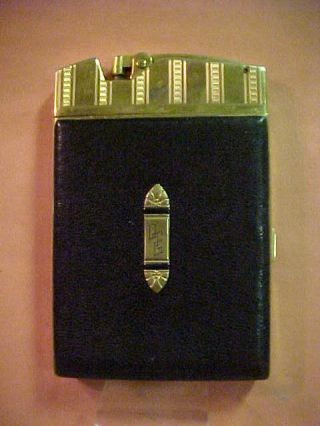 1930s Art Deco Ronson Cigarette Case - Lighter – Rare Leather Sided Zephyr - Nr.