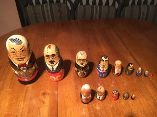 Vtg Russian Soviet Leaders Presidents Nesting Doll Set Of 9 And Smaller 5 Set