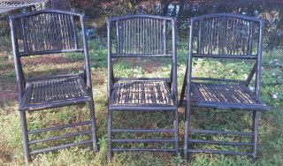Vintage Mid Century Black And Tortoise Bamboo Folding Chairs (3)