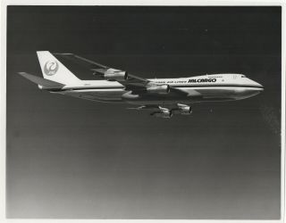 Large Vintage Photo - Jal Japan Air Lines Cargo B747 Ja8123 In - Flight