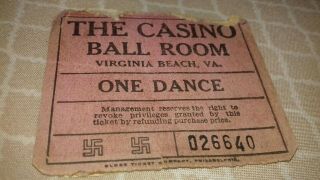 The Casino Ball Room - One Dance Ticket - Virginia Beach - Early 1900 