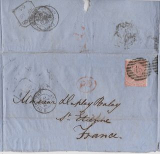 1865 Qv London Part Cover With A 4d Red Stamp Sg82 Sent To France