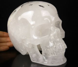 Huge 6.  1 " Black Tourmaline Carved Crystal Skull,  Realistic,  Healing