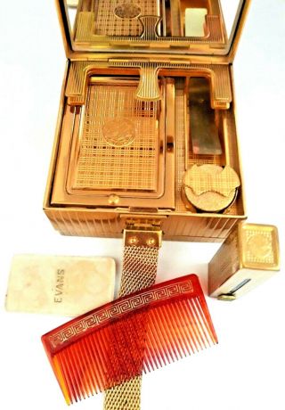 Vintage Art Deco EVANS Gold Carryall Compact & Cigarette Case Combination.  SEE 8