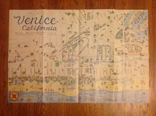 Rare Vintage 1985 Venice Beach California Map.  Artistically Detailed