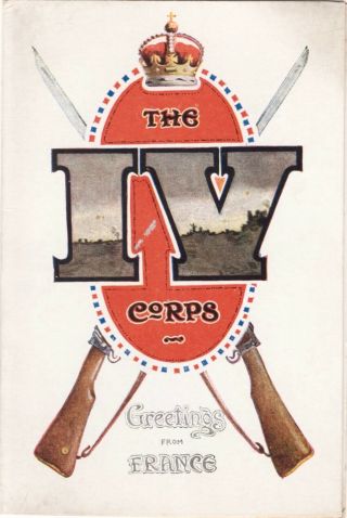 1916 World War 1 Xmas Card Iv Corps,  R Logan Family Interest,  Wwi