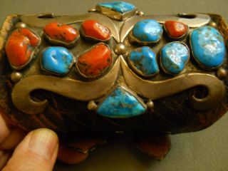 Southwestern Native American Turquoise Coral Sterling Silver Ketoh Bow Guard