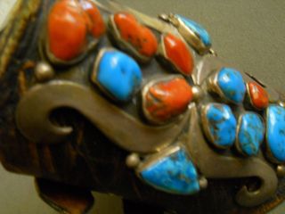 Southwestern Native American Turquoise Coral Sterling Silver Ketoh Bow Guard 3