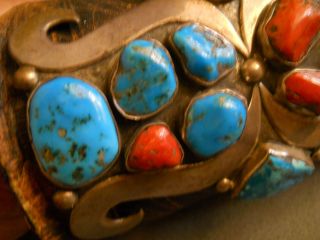 Southwestern Native American Turquoise Coral Sterling Silver Ketoh Bow Guard 4