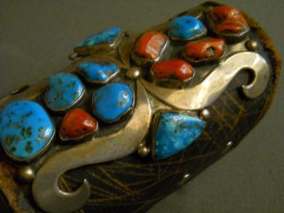 Southwestern Native American Turquoise Coral Sterling Silver Ketoh Bow Guard 8