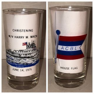 Vtg 70s M/v Harry M Mack Christening June 14 1975 Acbl Barge Ship Drinking Glass