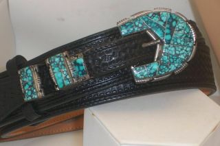 Francisco Sterling Silver Mosaic Inlaid Turquoise Buckle Ranger Set Justin Belt