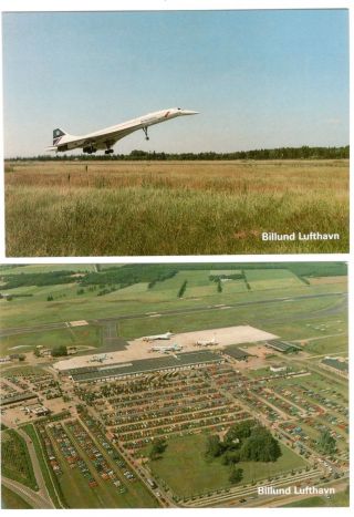 1980 Concorde British Airways Postcards Set Of 2 Visit To Billund Airpor