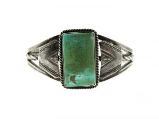 Old Navajo Sterling Silver Royston Turquoise Stamped Bracelet Cuff