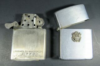 1946 - 1949 Zippo U S Army Lighter,  3 Barrel Hinge - Well - Parts