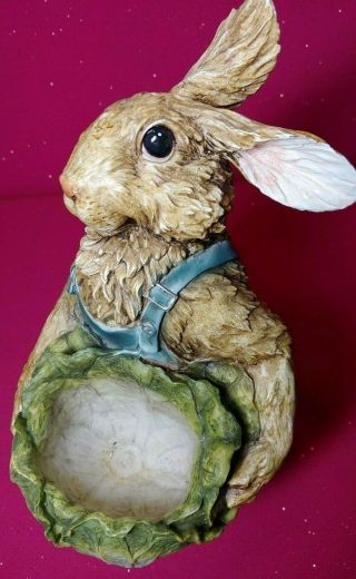 Chrisdon Bunny Rabbit Holding Cabbage Bowl Resin Sculpture For Easter & Spring
