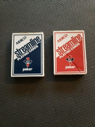 Arrco Streamline Poker 1 Made In Usa Playing Cards 2 Packs Nos Chicago Vintage