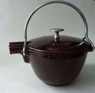 Staub La Theiere Enamel Cast Iron Round Burgundy 1 Quart Tea Kettle France