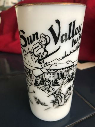 Sun Valley Idaho Lodge Vintage Collectors Glass.  Milk Glass With 14k Gold Edging