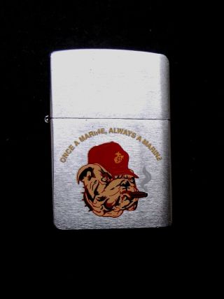 Zippo Chrome Lighter - Us Marines Bulldog Theme: " Once A Marine Always A Marine "