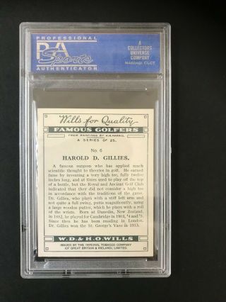 1930 W.  D.  & H.  O.  Wills Famous Golfers: Harold D Gillies 6 PSA Grade 8 2