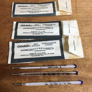 4 Vintage Glass Oral & Rectal Fever Thermometers Chieftain Made In USA Medical 5