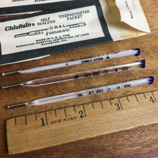 4 Vintage Glass Oral & Rectal Fever Thermometers Chieftain Made In USA Medical 6