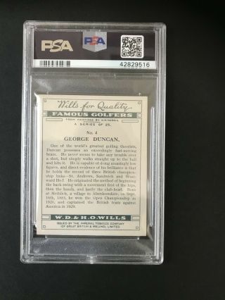 1930 W.  D.  & H.  O.  Wills Famous Golfers: George Duncan 4 PSA Grade 8 2