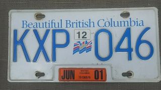 British Columbia License Plate Passenger Expired 2001 Number Kxp 046 Canada