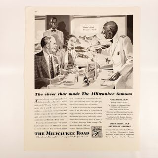 1946 Milwaukee Road Railroad Ad Train Porter Waiter Railway Dining Car Worker