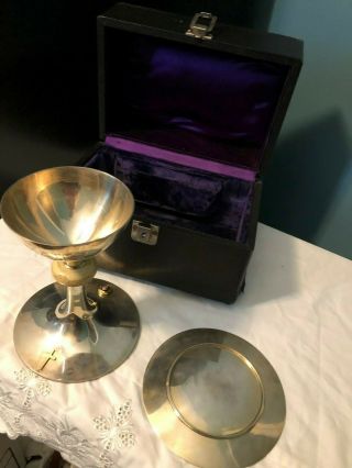 Catholic Church Altar Solid Sterling Silver Engraved Chalice & Paten Beaugrand