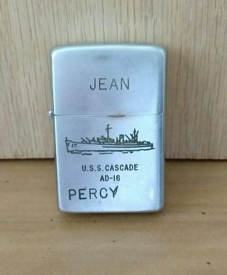 Zippo Military Cigarette Lighter Vintage 1980 Navy Ship Uss Cascade Ad 16