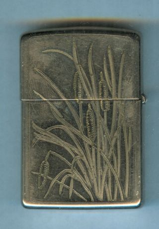 1990 ' s Silver Plate Cat Tails and Reeds ZIPPO LIGHTER 2