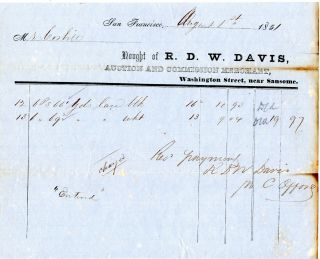 1851 R D W Davis & Commission Merchant San Francisco Cal Receipt