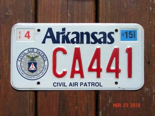 Arkansas Civil Air Patrol License Plate Usaf Air Force Cap Aviation Ca441