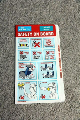 Klm Boeing 747 - 400 7 Pallet Safety Card