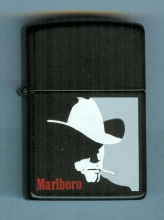 Rare 1992 Marlboro Man Black Matte Silhouette Zippo Lighter