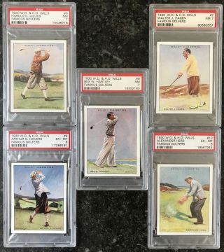 1930 W.  D.  & H.  O.  Wills Famous Golfers: 6 - 10 Psa Graded 7,  7,  7,  6,  6