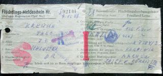 German Post War Document - Refugee Registration Card Of Soldier - Refugee Camp