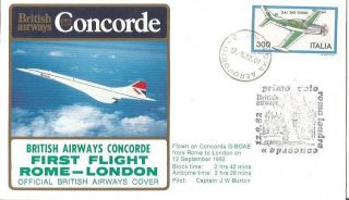 Concorde Ba First Flight Rome - London Flown Cover Pm Roma 12.  9.  82.  07 Ccab45