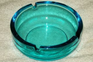 Vintage Translucent Light Blue Thick Glass Round Ashtray